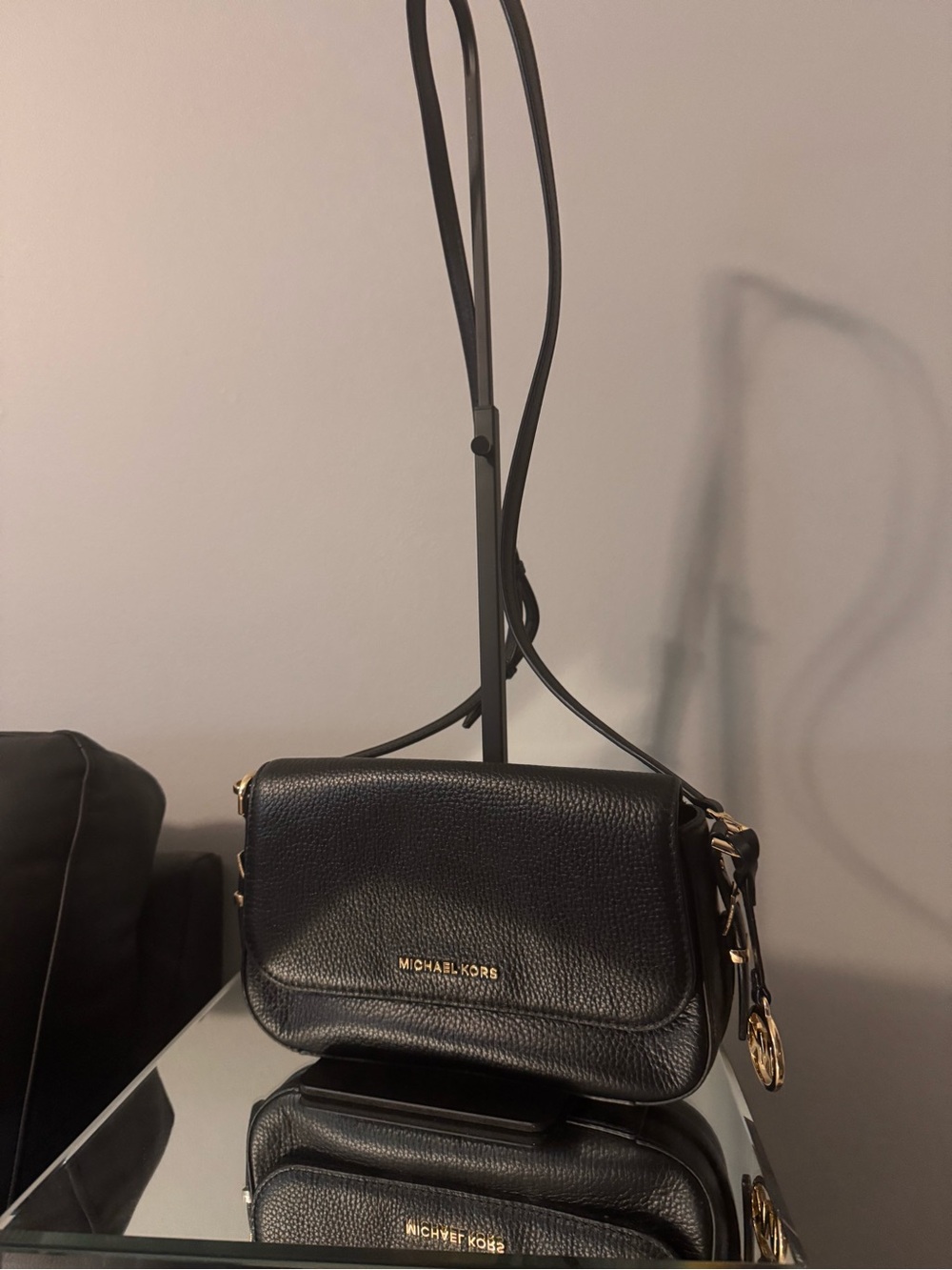 Michael Kors Black Pebbled Leather Small Crossbody with Gold Hardware